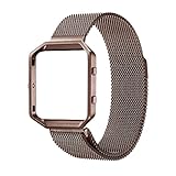 Fitbit Blaze Accessory Band Large,Oitom Milanese loop stainless steel Bracelet Strap for Fitbit Blaze Smart Fitness Watch, Black, Silver, Large with unique Magnet lock (Chocolate Frame+Loop)