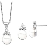 925 Sterling Silver Rh 9-10mm disk Freshwater Cultured Pearl Cubic Zirconia Earrings Necklace Set Jewelry Set for Women
