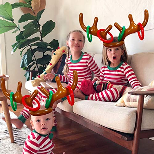 MeiGuiSha Inflatable Reindeer, 2 Pack Inflatable Reindeer Antler Ring Toss Game for Christmas Party (4 red Rings,4 Green Rings)
