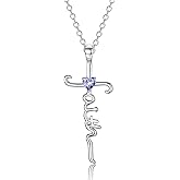 Nupdot Silver Cross Necklace for Women, Sterling Silver Chain Birthstone Faith Cross Pendant Necklaces Christmas Christian Religious Birthday Gifts for Her, with Gifts Box