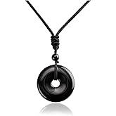 Jovivi 30mm Circle Donut Healing Crystals Necklace Natural Semi-Precious Chakra Gemstone Stone Amulet Lucky Coin Donuts Charm Protection Quartz Reiki Pendant Necklace for Men Women Adjustable Rope