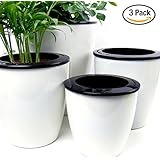 Mkono 3 Pack Self Watering Planter White Flower Pot, M