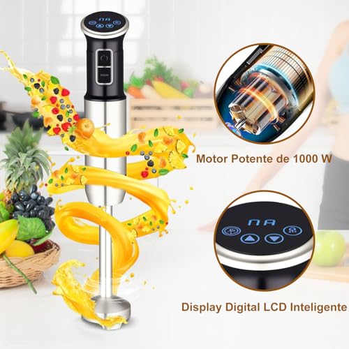 TURU HOME 6 em 1 mixer de mão, 1000W, 8 velocidades, Exibição digital LCD, Vem com um copo de 860 ml, Livre BPA,Triturador de 600 ml, Adequado para sopas, smoothies e purés(220V)