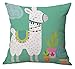 Geepro 18 inch Llama Cactus Decorative Throw Pillow Covers Linen Cotton Animal Print Cushion Cover (Teal)