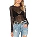 May&Maya Women's Long Sleeve Pure Mesh Blouse (M, Black)