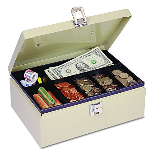 SteelMaster 221612003 Heavy-Duty Steel Cash Box w/7 Compartments, Latch Lock, Sand - Thumbnail 2