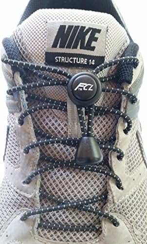 Fast Compete Laces No-tie Reflective Elastic Button-Lock Shoe Laces Black (3 pair)