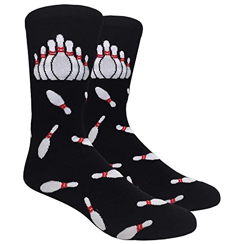 Urban-Peacock Men's Novelty Fun Socks Multiple Themes (Bowling Pins - Black, 1 Pair)