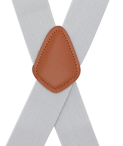 Bioterti Menâ€™s Heavy Duty X- Back Suspenders-Adjustable Size, Long & Elastic Braces (Light Grey)