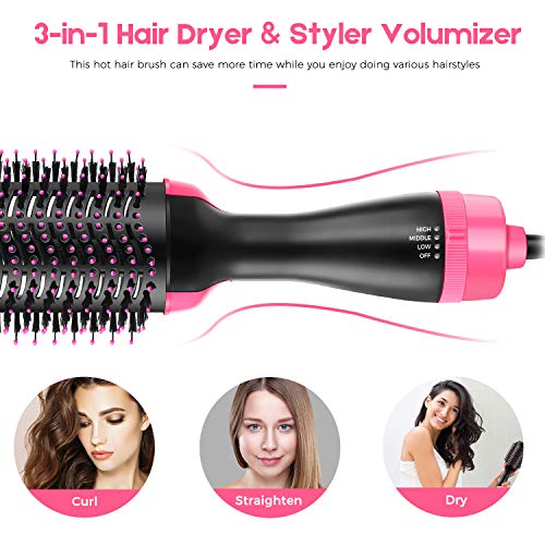 Hot Air Brush Hair Dryer Brush Hair Brush Dryer - Beewarm One Step Hair Brush and Styler for Curls and Straight Hair with 4 Clips
