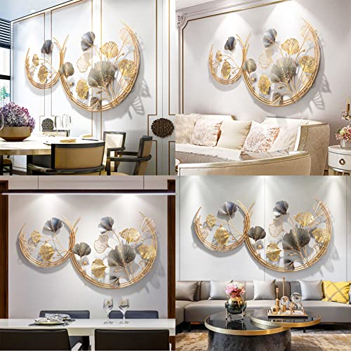 59" Oversized 3D Ginkgo Leaf Metal Wall Art Decor For Living