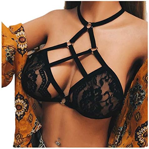 Frog Fun 2019 Sales,Floral Lace Women's Harness Body Bra Black Belt Elastic Cupless Cage Bras Bralette Crop Top