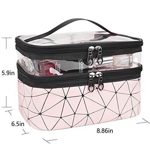 MKPCW Makeup Bags Double layer Travel Cosmetic Cases Make up Organizer Toiletry Bags (Pink)