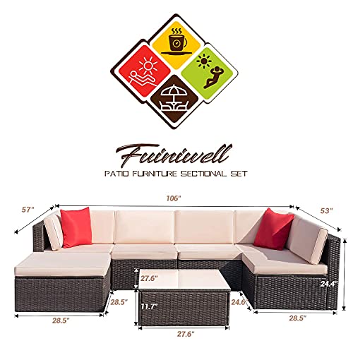 Furniwell 7 Pieces Patio Furniture Sectional Set Outdoor Wicker Rattan