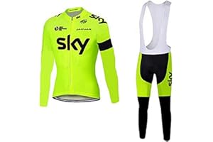 NHNIN Men's Cycling Jersey Set Polyester Long Sleeve Mountain Bike Shirt 4D Tights Padded Pants
