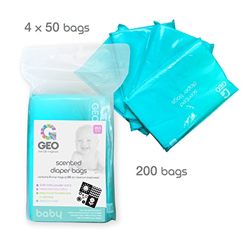 Scented Diaper Bags | Baby Powder Scent | Quick and Easy Disposal | Neutralizes Odors | Disposable | Great for Home or On-The-Go | 200 Bags