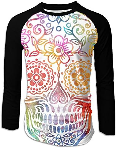 HOD BAO White Mexican Sugar Skull Men's Round Neck Raglan Sleeve Long T-shirt Blouse Tops Casual Teen Boys Tees S