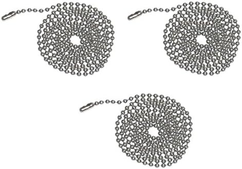 WeeZ Industries - PACK OF THREE - 3 Foot Length Ceiling Fan Pull Chain Extension (9 foot total) - Rust Resistant Stainless Steel (silver) Ball Chain - #6 Size - with Connectors