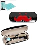 JAVOedge Mustache Eyeglass Case and Bonus Free Soft Microfiber Lens Cleaning Cloth