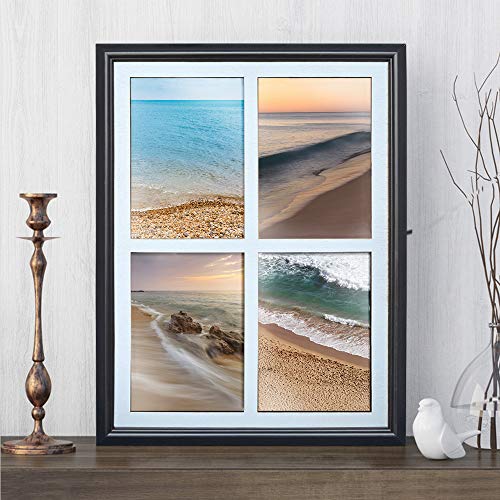 PETAFLOP 5x7 Picture Frames Collage 4 Openings Photo Collage Frames for Walls White Matted with