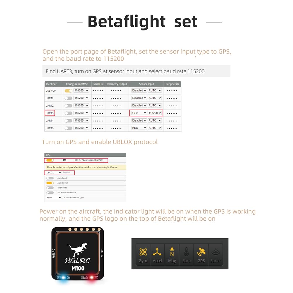 HGLRC M100-5883 GPS Compass Module, Upgraded 10th Generation Chip Compatible with FPV Fixed-Wing UAV