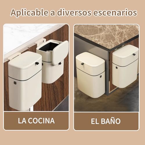 10L Cubo de Basura Colgante,Basurero para Cocina,Bote de Basura con Tapa,Cesto de Basura de Pared de Cocina,Cubo de Basura con Tapa,Deslizante Abierto,Adecuado pare Dormitorio,Oficina,Baño