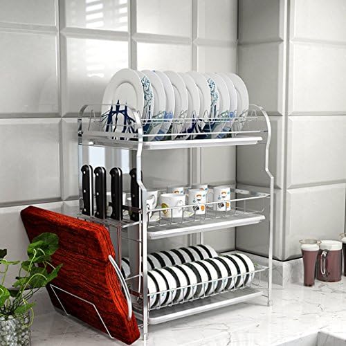 ZCJB Kitchen shelf 3-Tier Bowl Shelf Drain Shelf 304 Stainless Steel Kitchen Shelf Dish Racks Bowl Rack Drain 3 Layer ( Color : B )