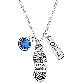 Personalized Cross Country Necklace, Letter and Birthstone Charm Necklace, Sneaker Pendant, Running Gift