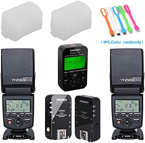 Yongnuo 2PCS YN-568EX II High speed Ultra powerful GN master control Flash Speedlite +YN622C trigger Transmitter receiver kit for Canon DSLR Cameras+ 2PCS diffuser + CONXTRUE USB LED Free Gift