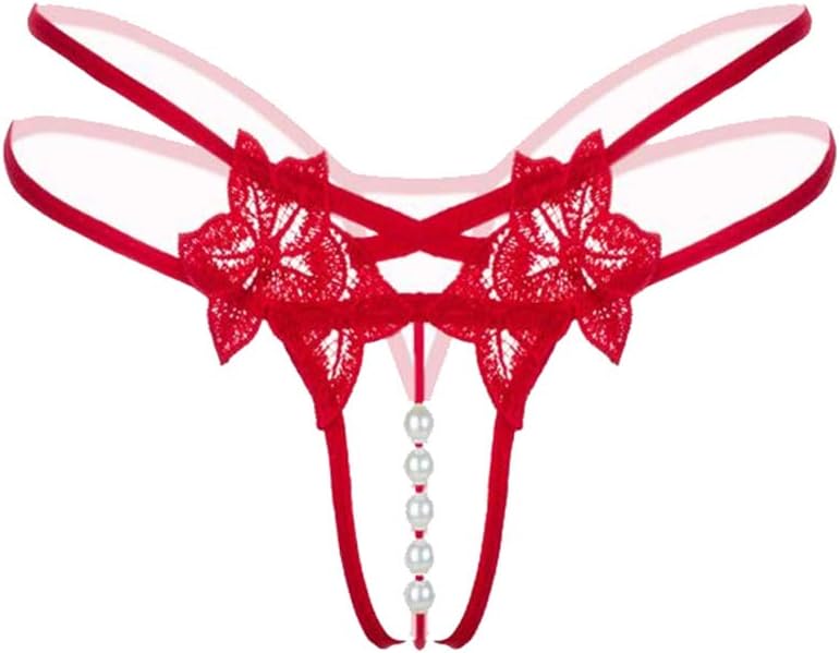Women Super Sexy Lingerie Floral Lace Pendant Lady Pearl G String V-String Panties Low Waist T-Back Thong Briefs Knickers Underpant Underwear