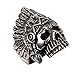 PAURO Cool Feather Dayak Indian Headdress Punk Skull Stainless Steel Mens Ring Size 10