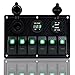 FXC Waterproof Marine Boat Rocker Switch Panel 6 Gang with Dual USB Slot Socket + Cigarette Lighter + Digital Voltage Display LED Light for Car Rv Vehicles Truck (6 Gang Green Light)