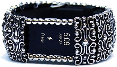 FitBit Charge 2 Cover Bracelet: SANDRINGHAM SCROLL with Window, Antique Silver, 7 1/2"