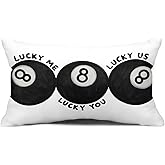 FUHYGU Trendy Retro Black Lucky 8 Ball Pillow Covers 12x20, Preppy Room Dorm Decor, Funky Lucky Me You Lucky Us Decorative Lumbar Throw Pillow Covers for Home Living Room Bedroom Apartment
