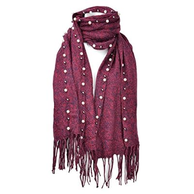 Women's Multifunctional Scarves Cold Weather Shawls Travel Fringe Wraps Ponchos with Pearls