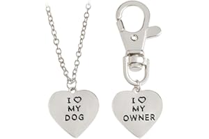 Meiligo® Fashion 2 Pcs Best Friends Friendship Love Heart Necklace Key Chain Owner and Dog Pendant