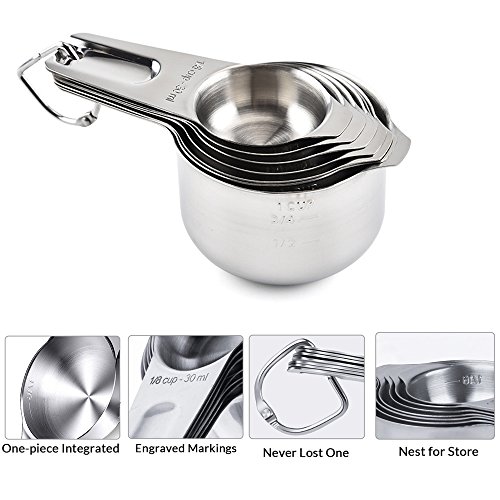 Measuring Cups and Spoons Set of 16, Durable and Stackable Stainless Steel 7 Measuring Cups and 6 Measuring Spoons with 2 Rings. Free Egg Separator.