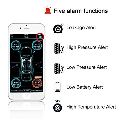 Malcam Bluetooth TPMS Wireless Tire Pressure Monitoring System,Mobile Phone Real-time Tire Pressure Monitor With 4 External Sensors