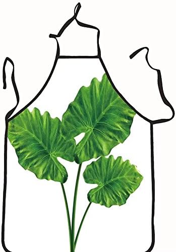 chanrancase tailored apron three giant taro plant leafs also known as al Children, unisex kitchen apron, adjustable neck for barbecue 26.6x27.6+10.2(neck) INCH