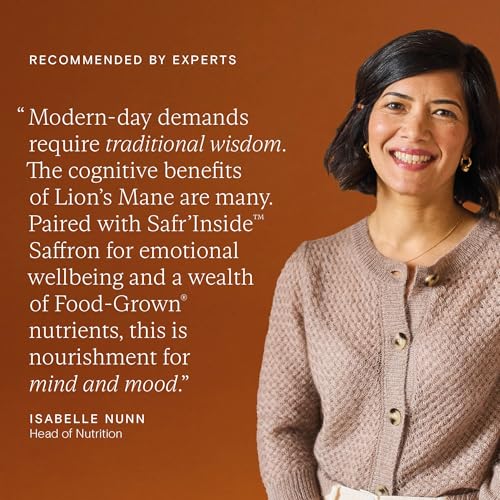 WILD NUTRITION Lion's Mane Plus with Safr’Inside Saffron | Food-Grown Ingredients | Focus and Mental Performance, Cognitive Function, Emotional Wellbeing and Inner Balance