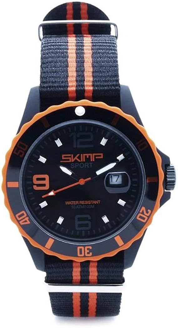 Amazon Skimp スキンプ メンズ スポーツウォッチ Natoベルト ミリタリー ゴルフ 乗馬 アウトドア フランスブランド Watch Courageuse 44mm オレンジ メンズ腕時計 腕時計 通販