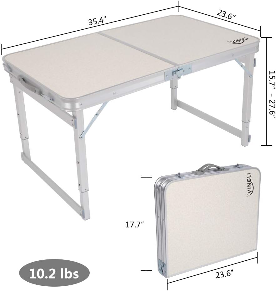 VINGLI 3FT Aluminum Folding Table,35.4''L x 23.6''W for Picnic Camping Party BBQ, Portable Utility Outdoor Tables with Carrying Handle: Kitchen & Dining