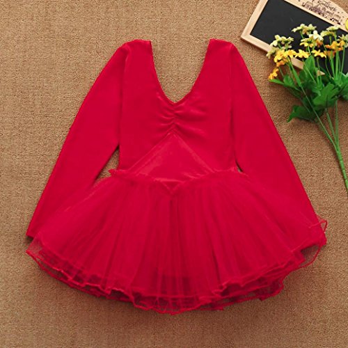 Tiean New Toddler Girls Gauze Leotards Tops Bodysuit Dancewear Dress Clothes Girls Outfits (3 T, Red)