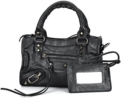 Emio Women Motorcycle Handbag Mini Size Leather Black Studed Top-Handle Bags