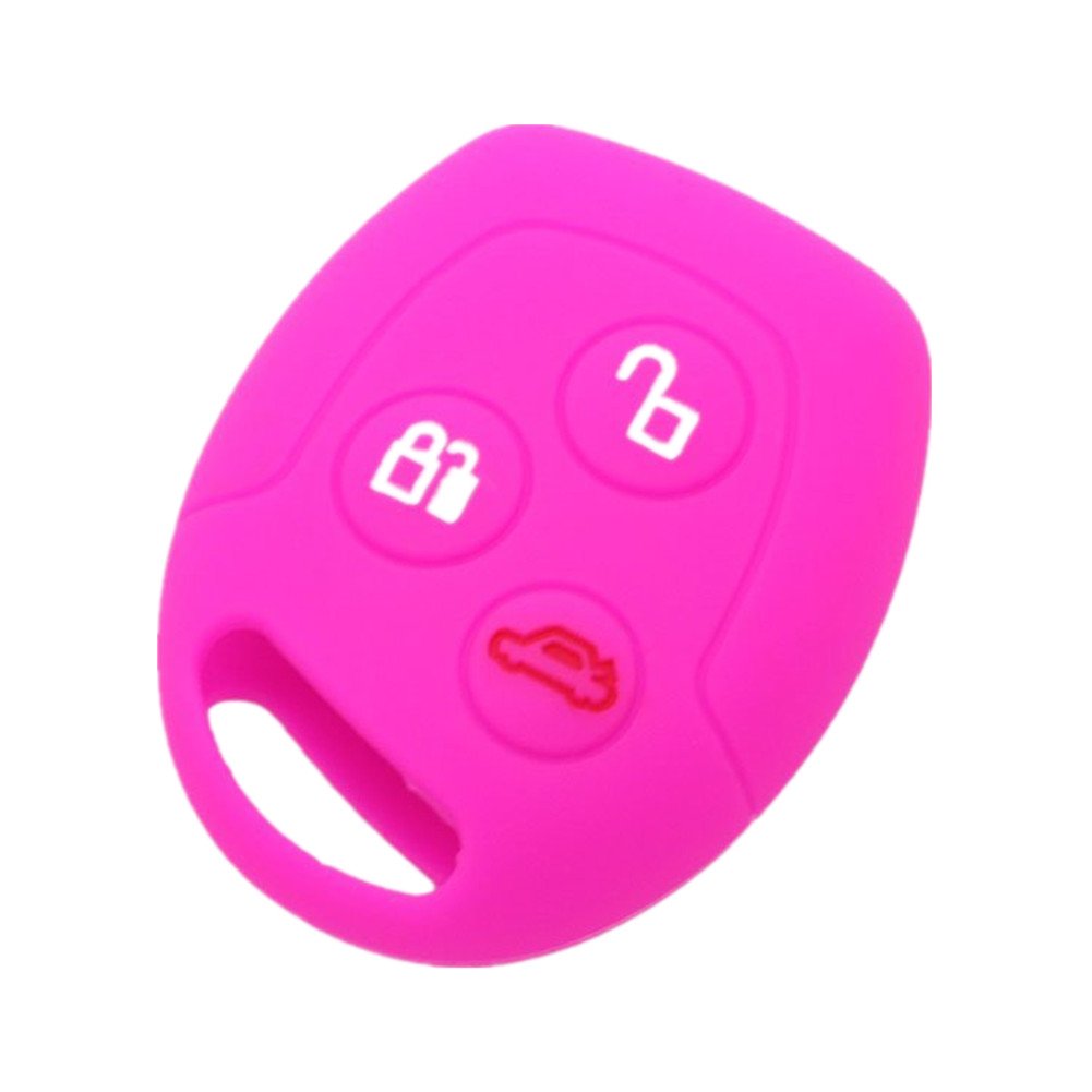 Happyit Silicone Car Key Remote Control Cover Case for Ford Mondeo Fiesta Focus C-Max KA GALAXY 3 Button Key (Rose)