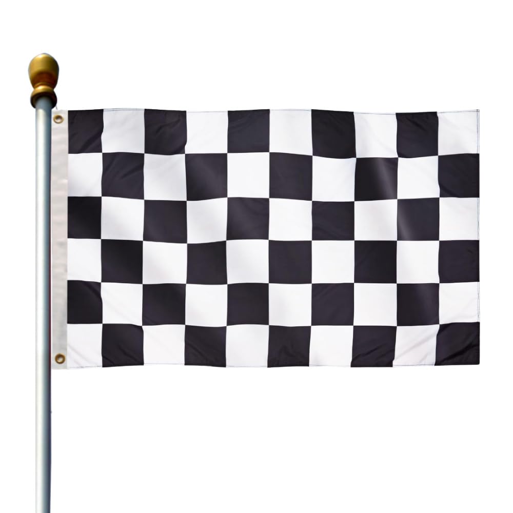 5ft x 3ft Checkered Flags Black and White Racing Banners 90 * 150cm with Two Brass Grommets Racing Flags for Festival Party Sport Events Gardens Bar Indoor and Outdoor Decoration
