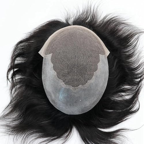 e estelle Men Natural Hair Toupee, Human Hair Q6 Swiss Lace Base PU Around Man Hair Replacement System, For Thin Or Hairloss (Nature Black, 6x8)