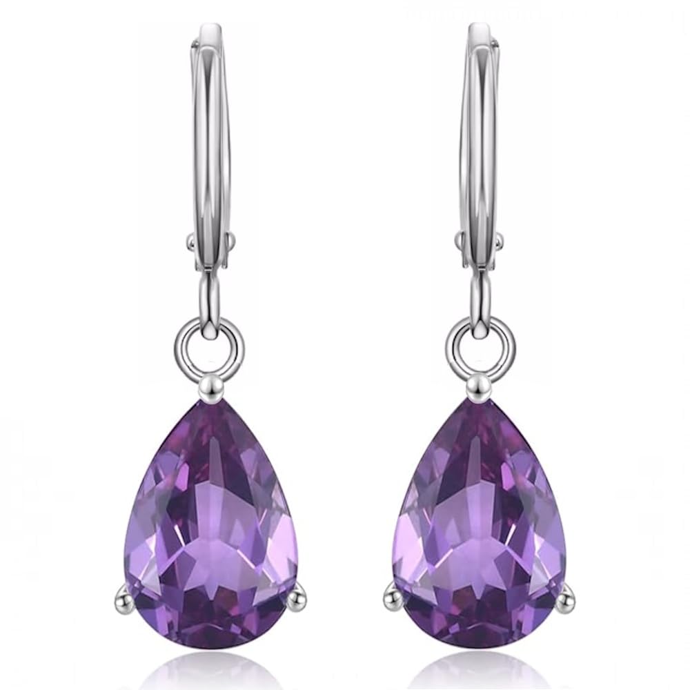Crystalline Azuria Women 18ct White Gold Plated Teardrops Purple Violet Zirconia Crystals Dangle Earrings โ image 1