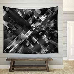 Black Cubes Perspective Pattern Pattern and Old Concrete Texture - Fabric Wall Tapestry Home Decor - 51x60 inches