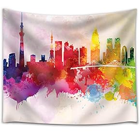 Colorful Rainbow Splattered Paint on The City of Tokyo in Japan - Fabric Tapestry, Home Decor - 51x60 inches